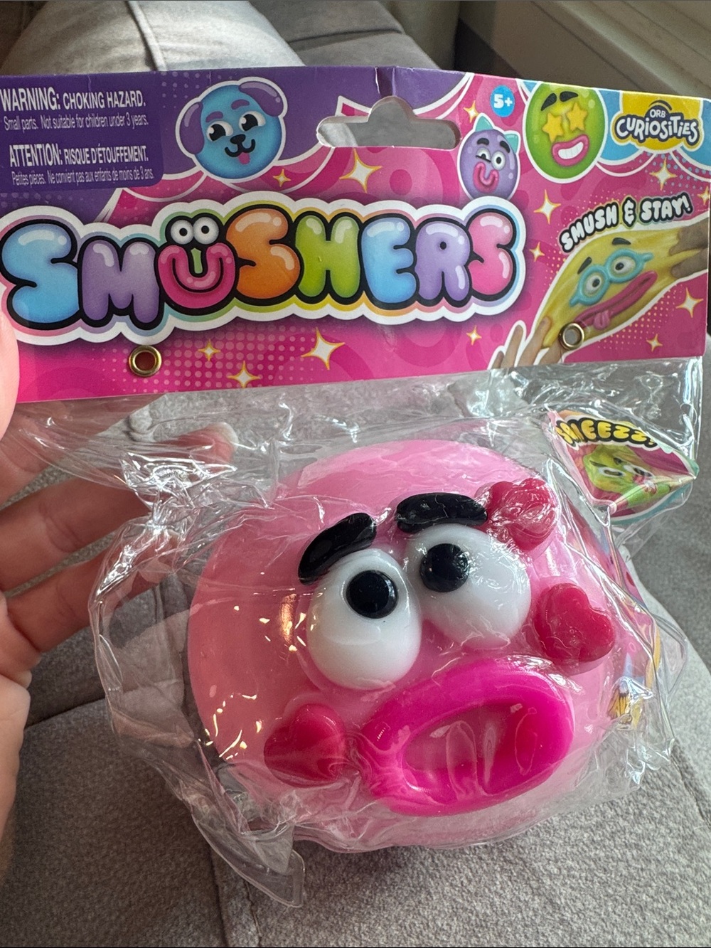 AUTHENTIC SMUSHER PINK Squishy Tactile Squeeze Toy Character Face,